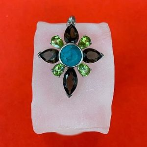 Topaz Peridot Turquoise Sterling Sliver Pendant